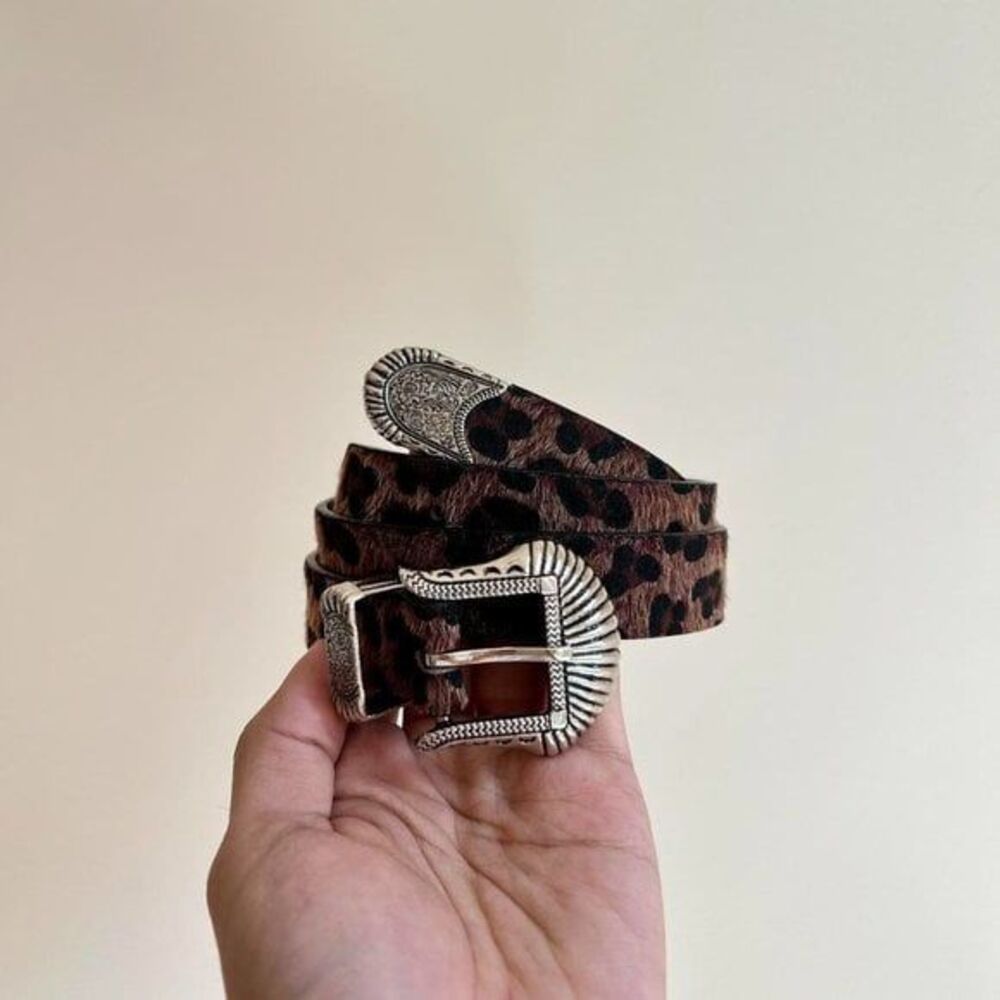 vintage style brown cheetah fur american western design belt